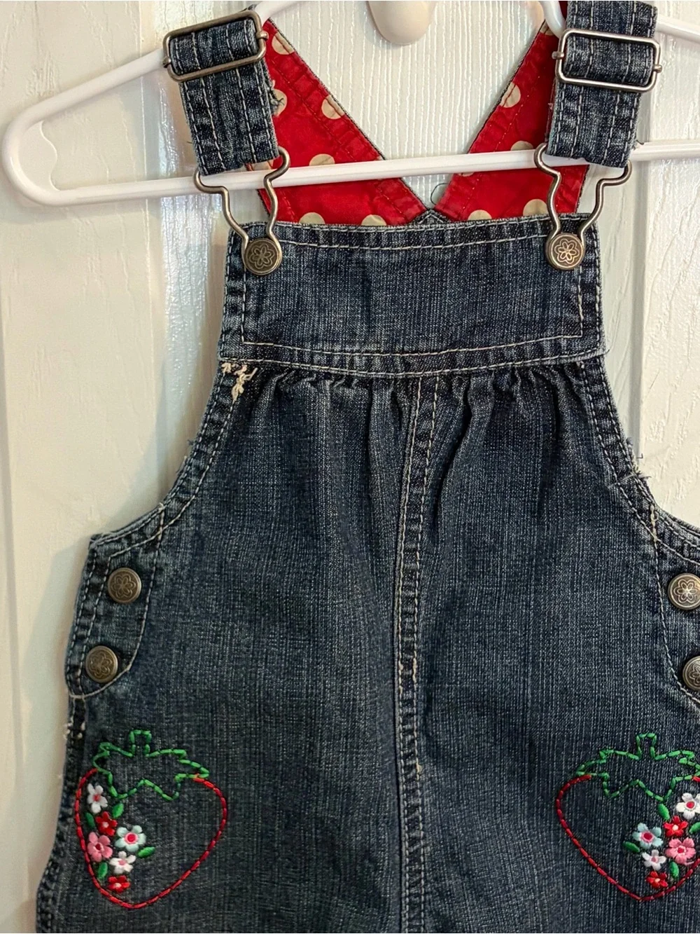 Rare Vintage Carter's Girls Denim Overalls w/Strawberry Embroidery Size 9 Months